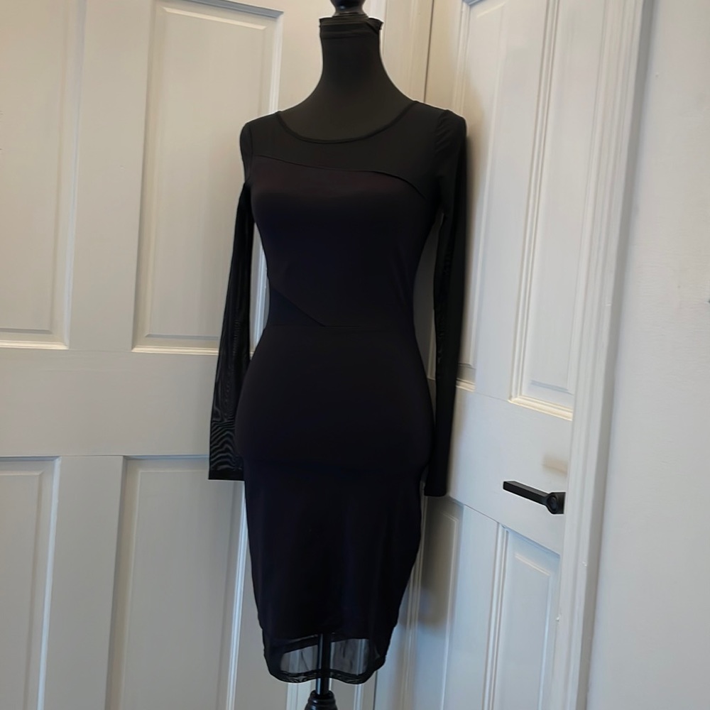 Body-con dress with netting cutouts and sleeves